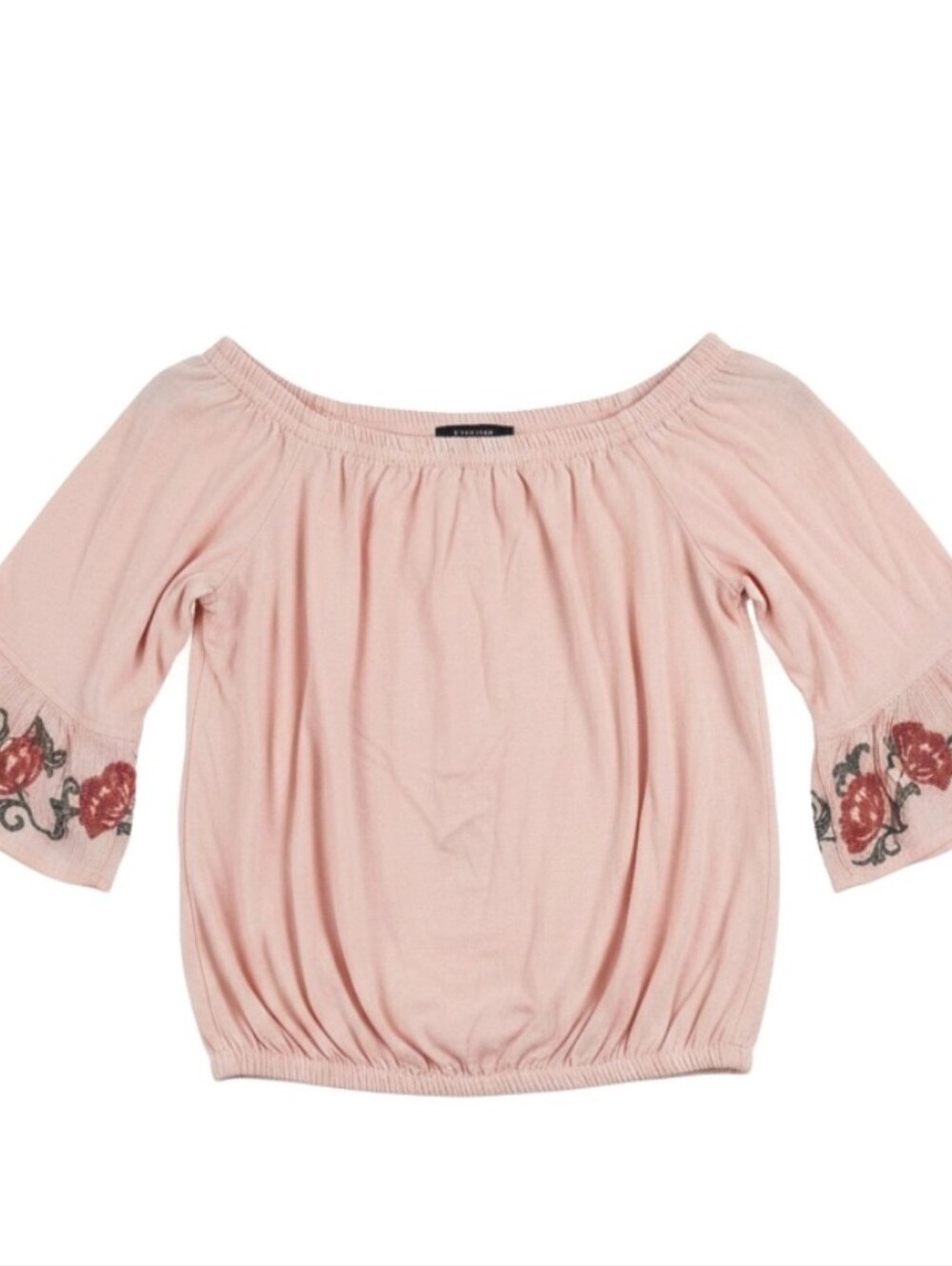 Jessica Simpson Light Pink Off-Shoulder Blouse with Embroidered Sleeves